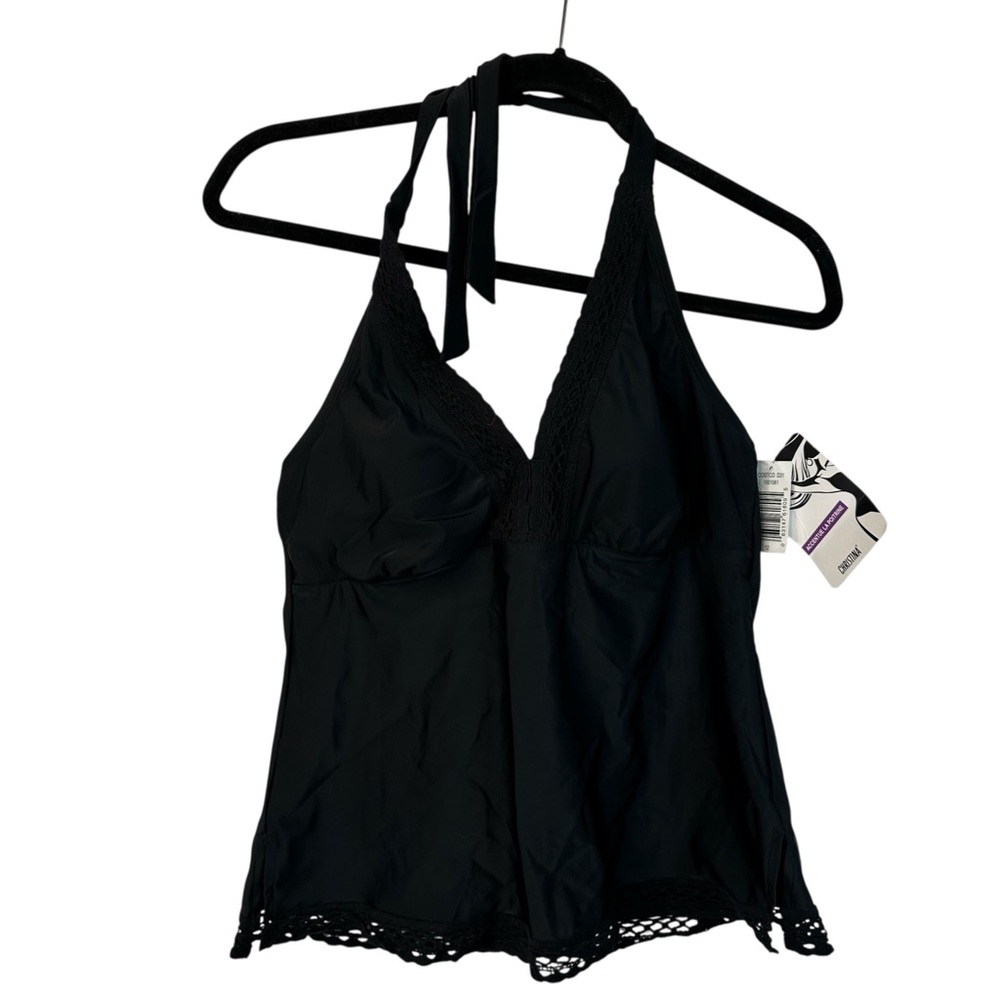Christina Swim Coastal Black Halter Tankini Top Size 12 Swimwear Beach Pool NWT